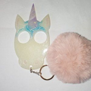White Fluff Ball BACK UP Unicorn Animal Keychain